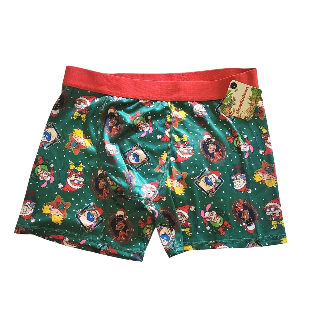 Nickelodeon Mens 90s Cartoons Christmas Boxer Briefs New Green Red Rugrats Large